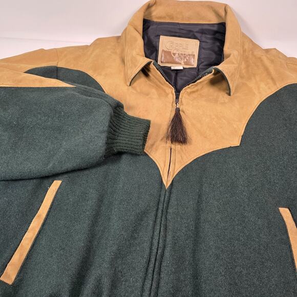 Cripple Creek Suede wool Jacket Mens XL Brown Green Western Vintage horse - Picture 1 of 14